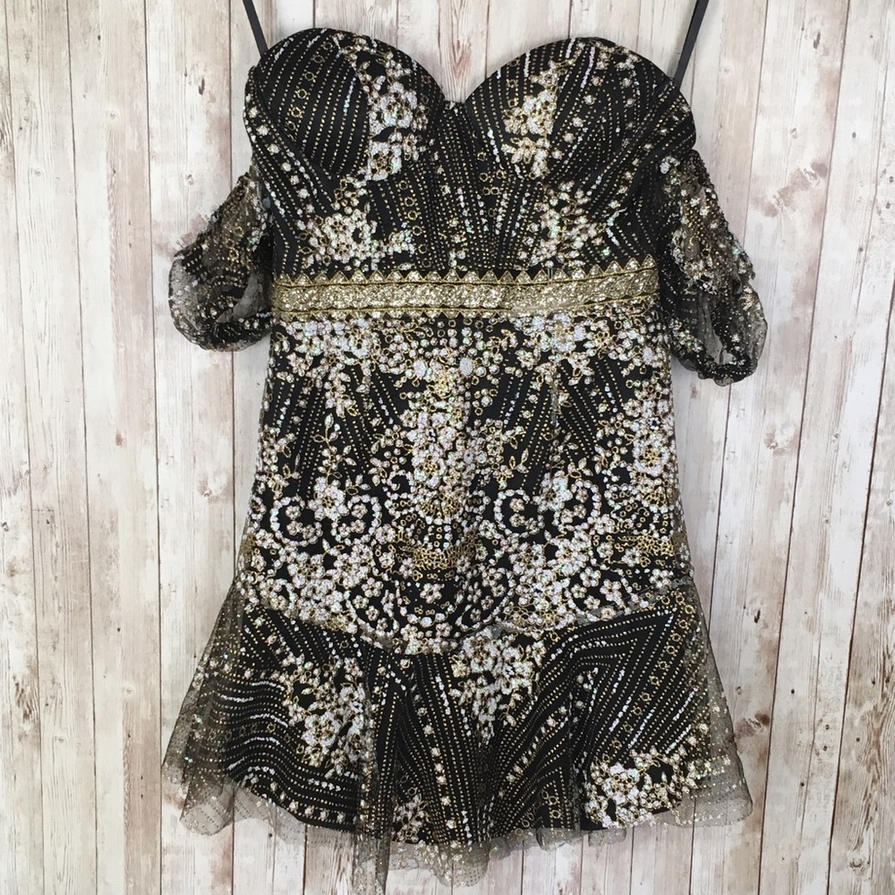 Xenia Boutique Byzantine Glitter Mini Dress Size 2 - Picture 2 of 8